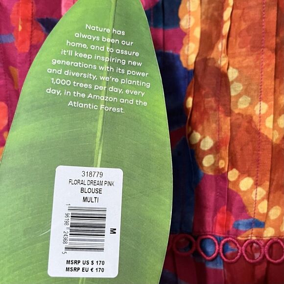 Farm Rio Floral Dream Lightweight Semi Sheer Top Size M Red Tropical Summer NEW - Picture 8 of 12